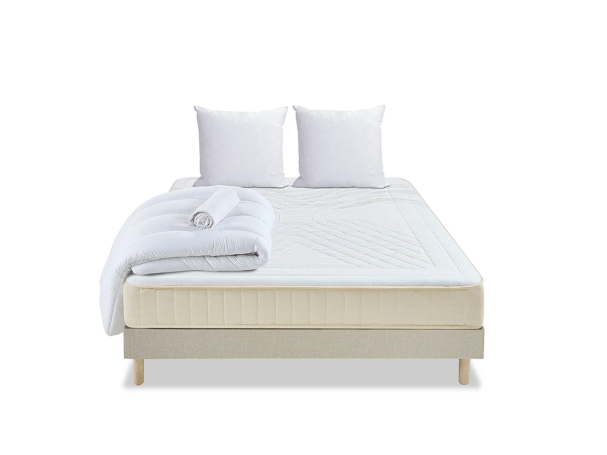 Pack Symphonie 2.0 140x200 cm Matelas Mousse + Sommier Bois + Accessoires