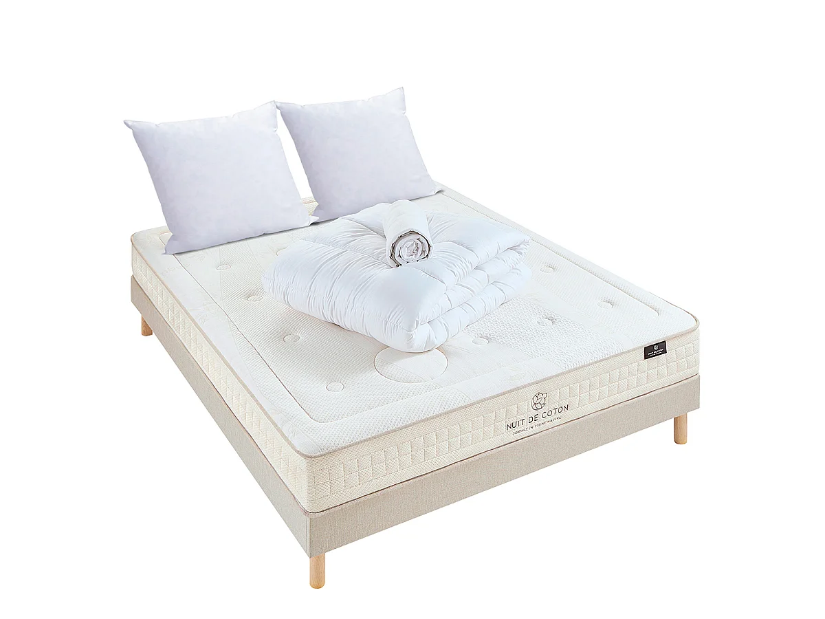 Pack Prélude 2.0 140x190 cm Matelas Latex 100% Naturel + Sommier Bois + Accessoires