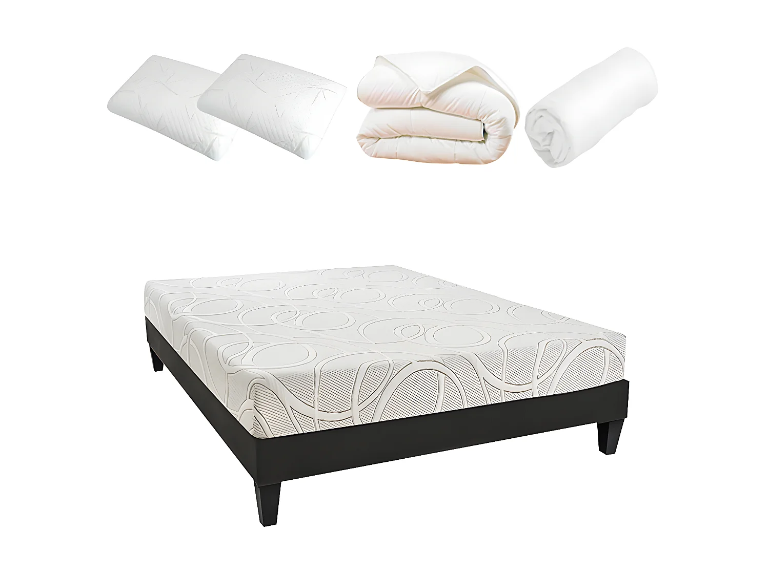 OLYMPE LITERIE | Pack Prêt à dormir POSEIDON 180x200 cm | Matelas Mémoire de forme + Sommier + Accessoires