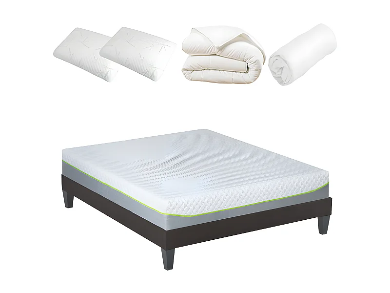 OLYMPE LITERIE | Pack Prêt à dormir ANTHEA 180x200 cm | Matelas Mémoire de forme + Sommier + Accessoires