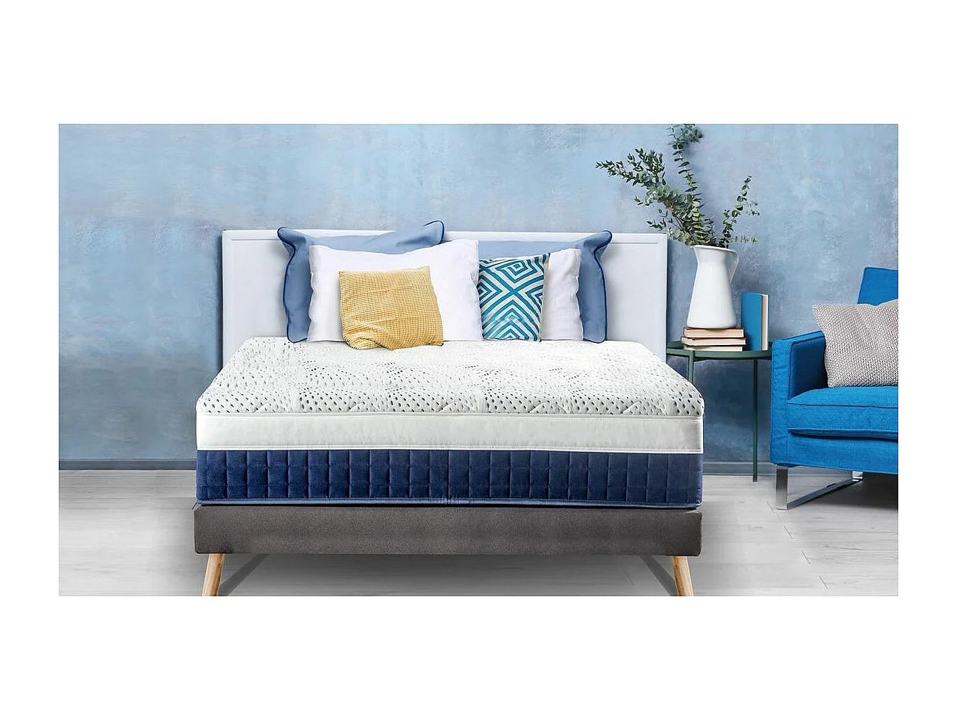 Ensemble matelas ferme 31cm à mémoire de forme et sommier en bois Castellane-90x200