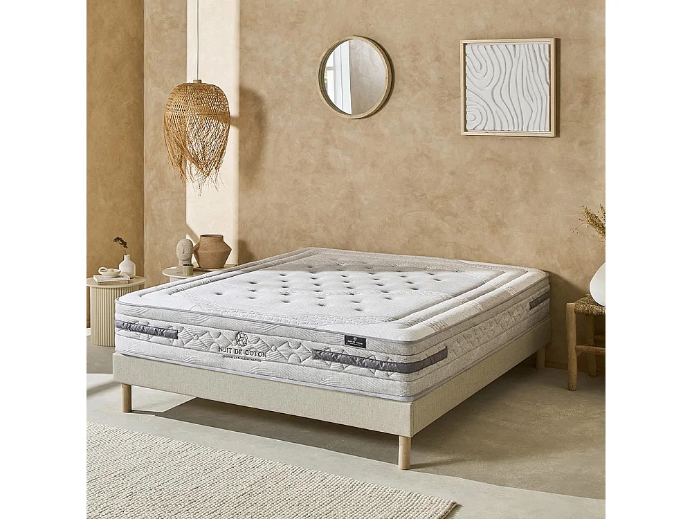NUIT DE COTON | Ensemble SERENADE 140x200 cm | Matelas Ressorts ensachés + Sommier Bois