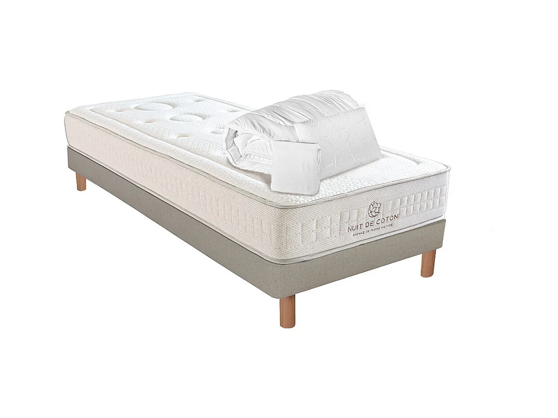 NUIT DE COTON | Pack Prêt à dormir PRELUDE 2.0 90x190 cm | Matelas Latex + Sommier + Accessoires