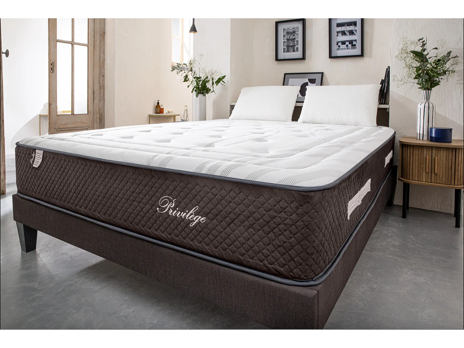 Ensemble matelas ferme 30cm à ressorts ensachés et sommier en bois Privilège-140x200
