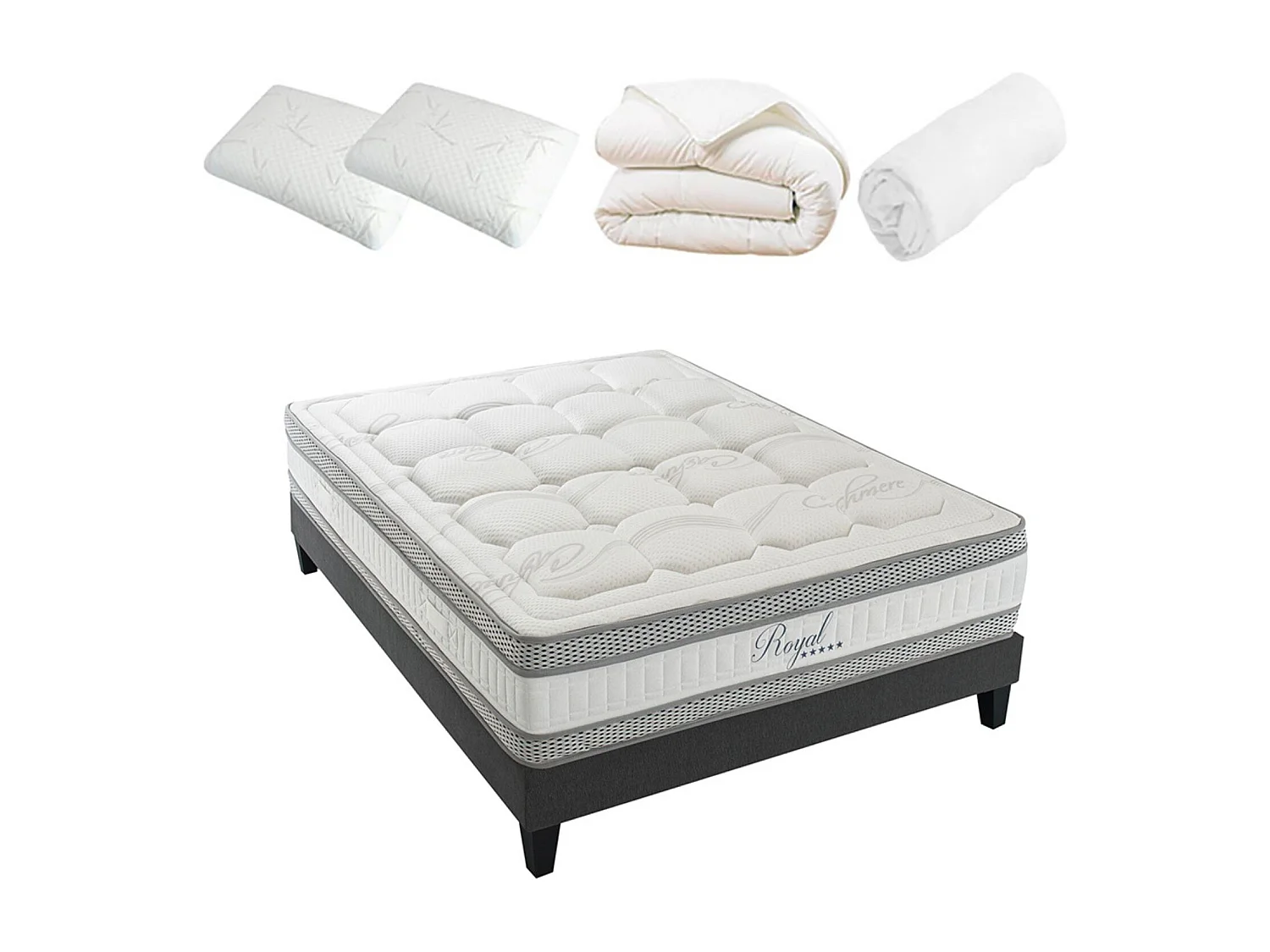 ROYAL 5* - Matelas mémoire de forme + sommier + accessoires