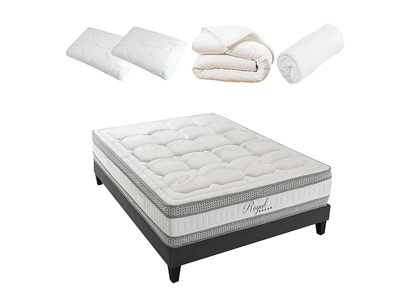 ROYAL 5* - Matelas mémoire de forme + sommier + accessoires