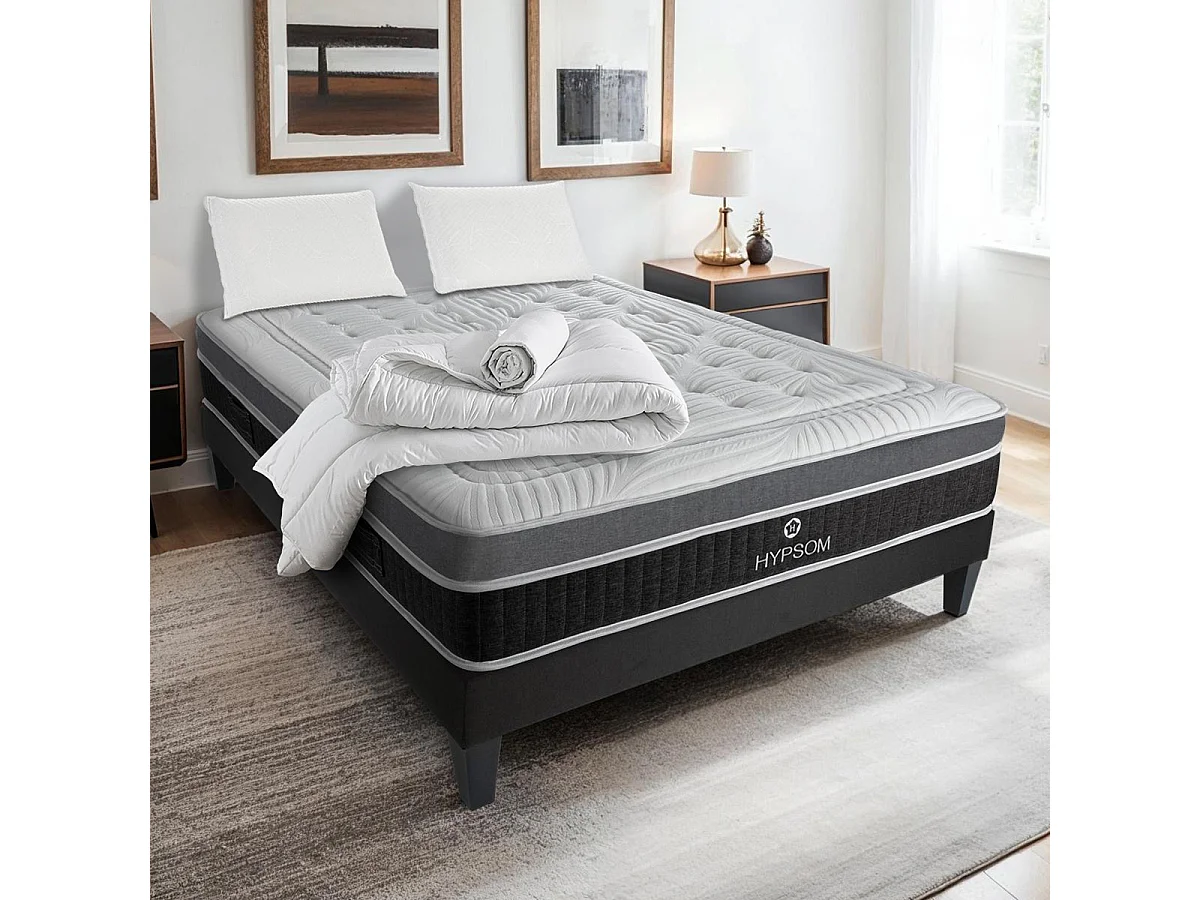 HYPSOM | Pack Prêt à dormir ELEGANCE 160x200 cm | Matelas Mémoire de forme + Sommier + Accessoires