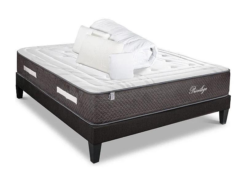 BELLECOUR LITERIE | Pack Prêt à dormir PRIVILEGE 180x200 cm | Matelas Ressorts ensachés + Sommier + Accessoires