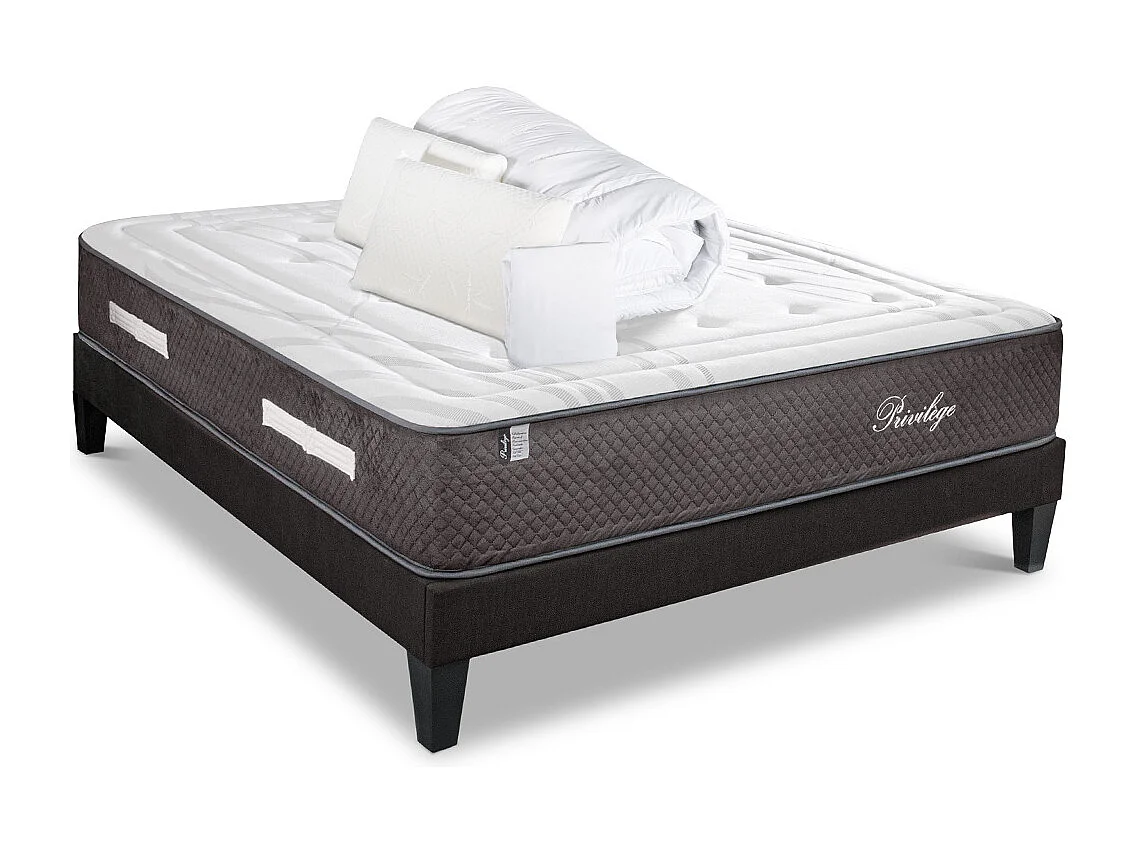 BELLECOUR LITERIE | Pack Prêt à dormir PRIVILEGE 180x200 cm | Matelas Ressorts ensachés + Sommier + Accessoires