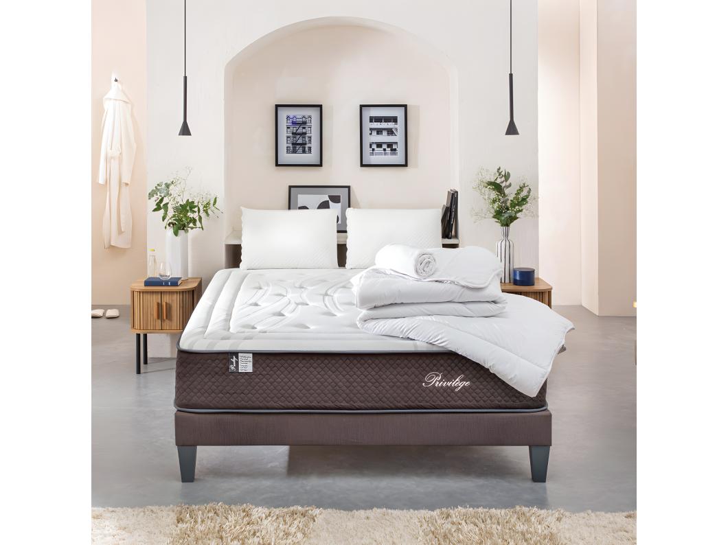 BELLECOUR LITERIE | Pack Prêt à dormir PRIVILEGE 140x190 cm | Matelas Ressorts ensachés + Sommier + Accessoires