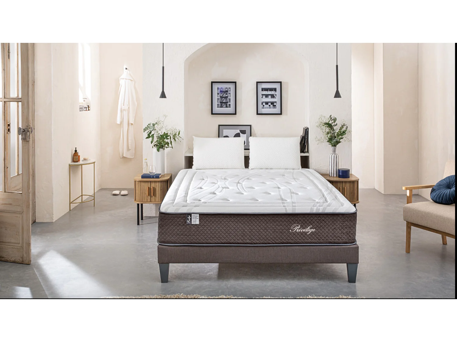Ensemble matelas ferme 30cm à ressorts ensachés et sommier en bois Privilège-90x200