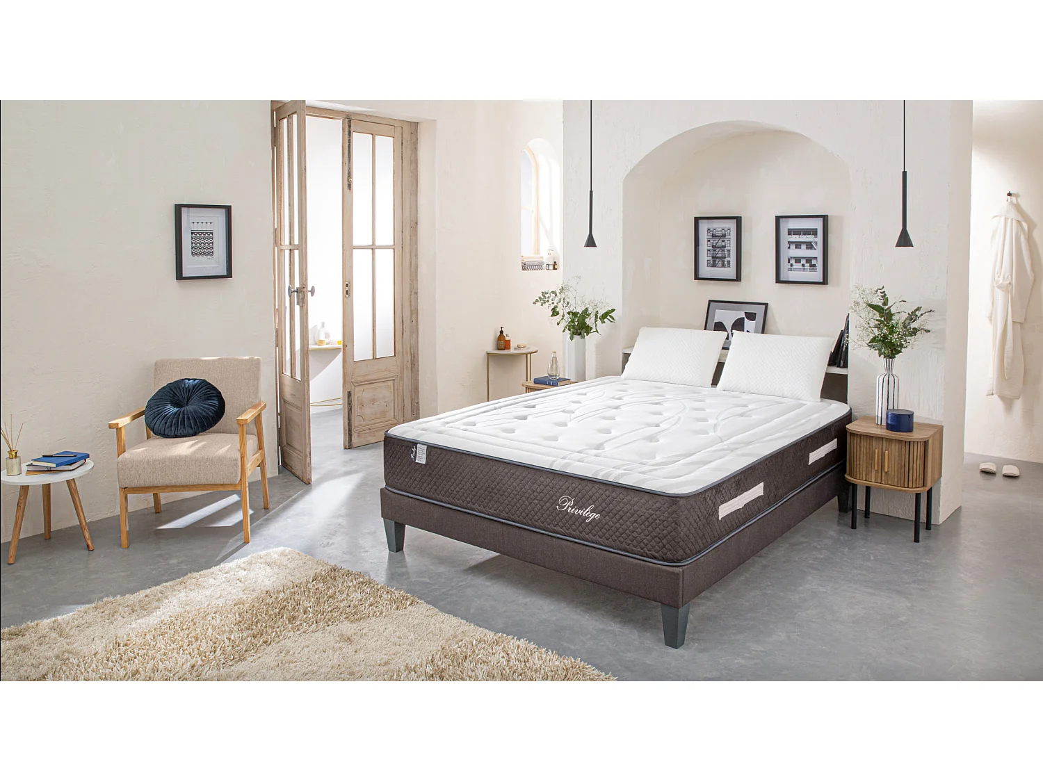 Ensemble Privilège 160x200 cm Matelas Ressorts ensachés + Sommier Bois