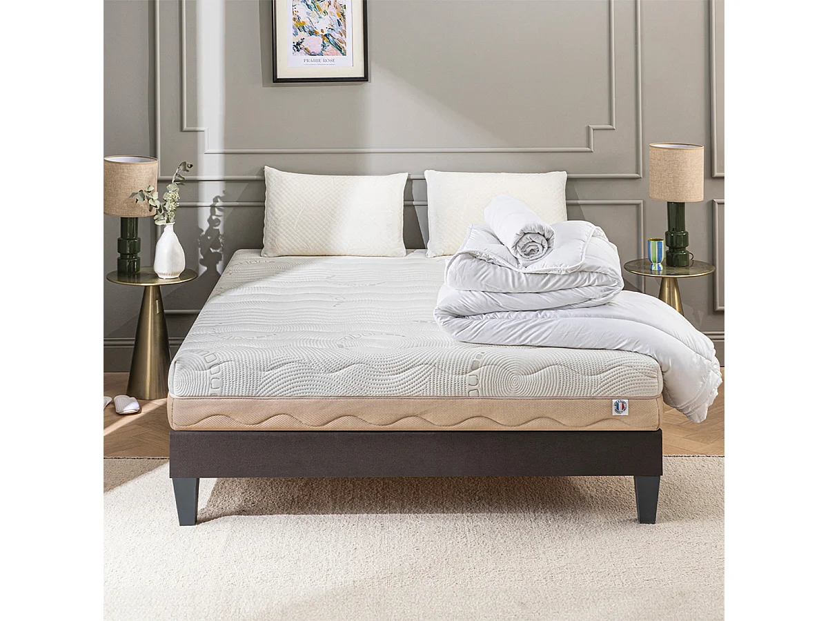 BELLECOUR LITERIE | Pack Prêt à dormir LEMAN 90x200 cm | Matelas Mousse hypersoft + Sommier + Accessoires