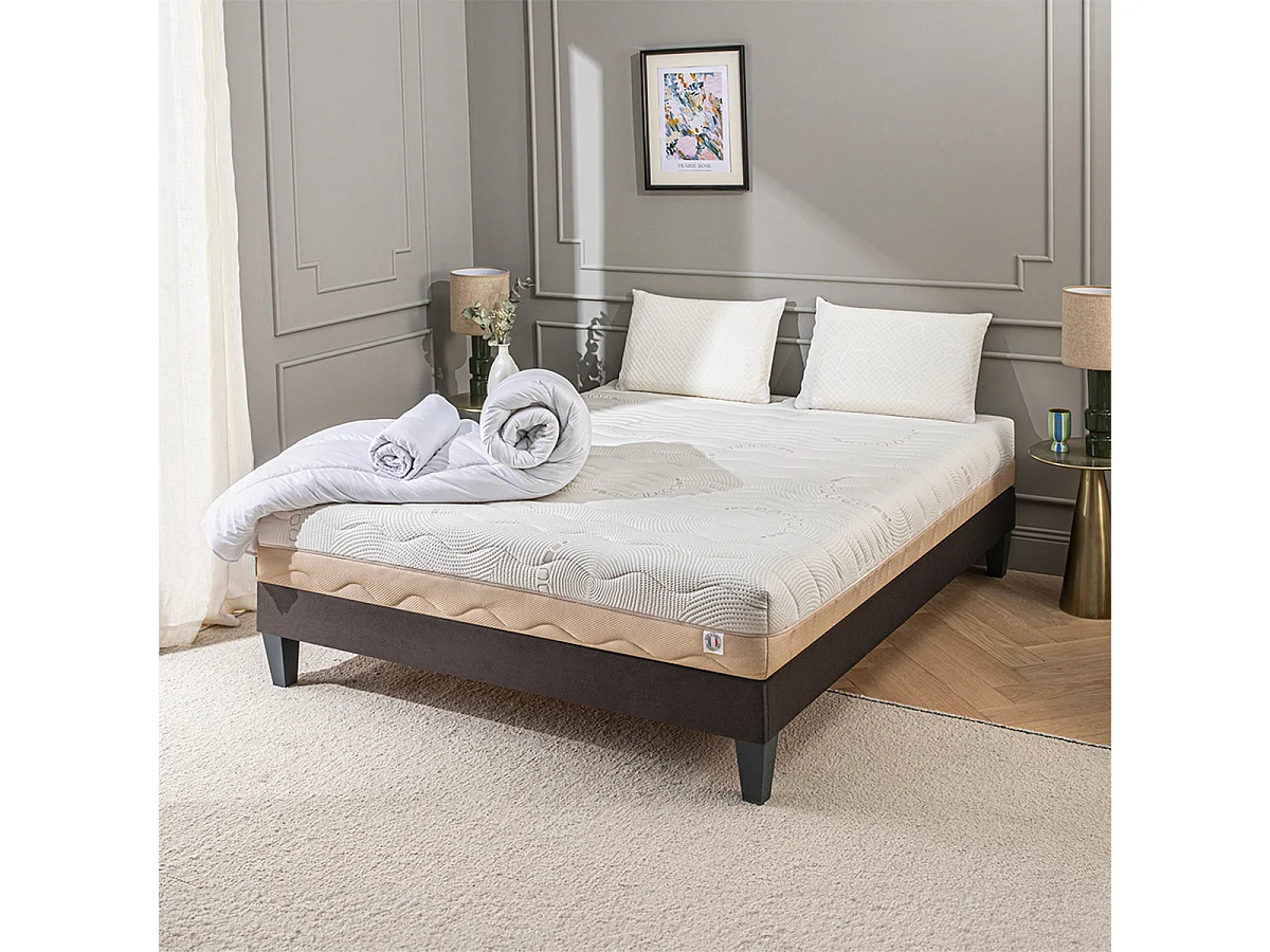 BELLECOUR LITERIE | Pack Prêt à dormir LEMAN 90x200 cm | Matelas Mousse hypersoft + Sommier + Accessoires