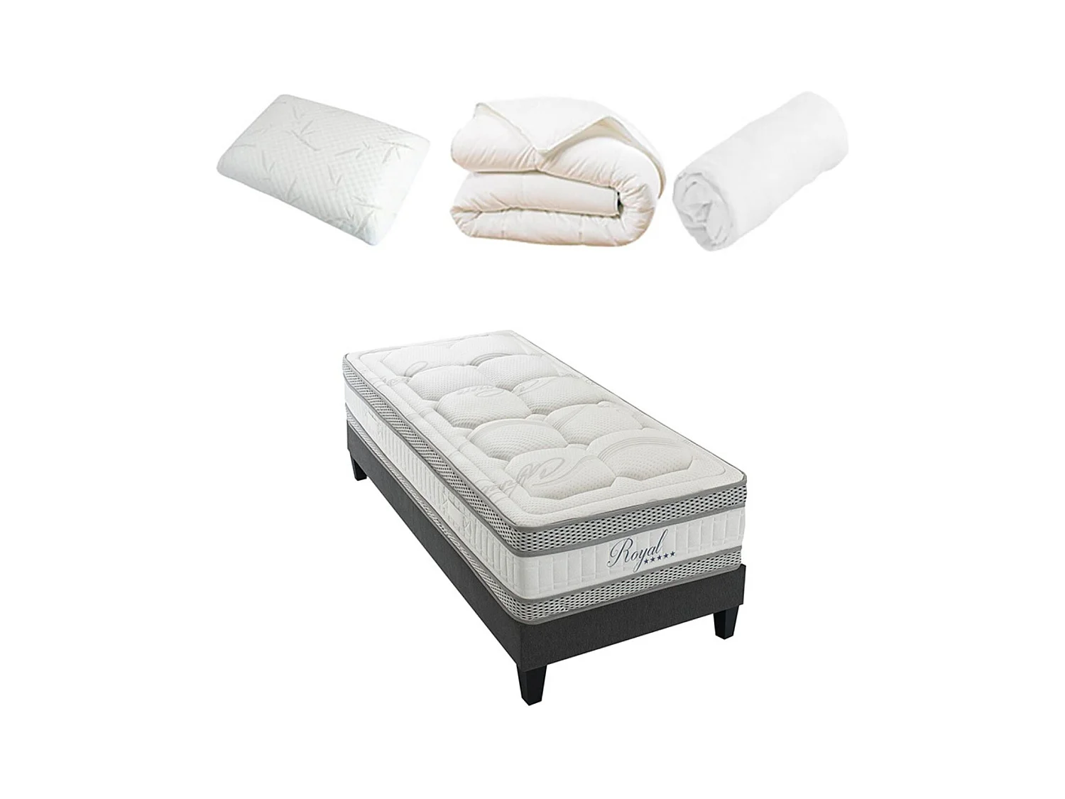 ROYAL 5* - Matelas mémoire de forme + sommier + accessoires