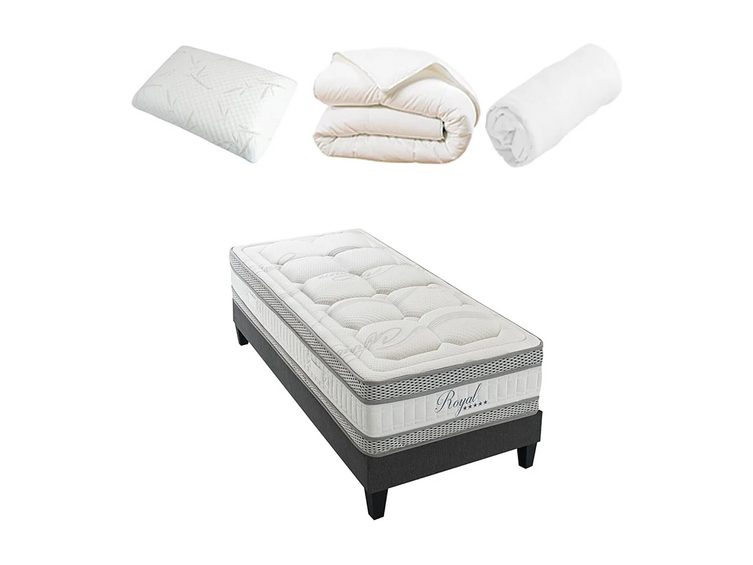 ROYAL 5* - Matelas mémoire de forme + sommier + accessoires