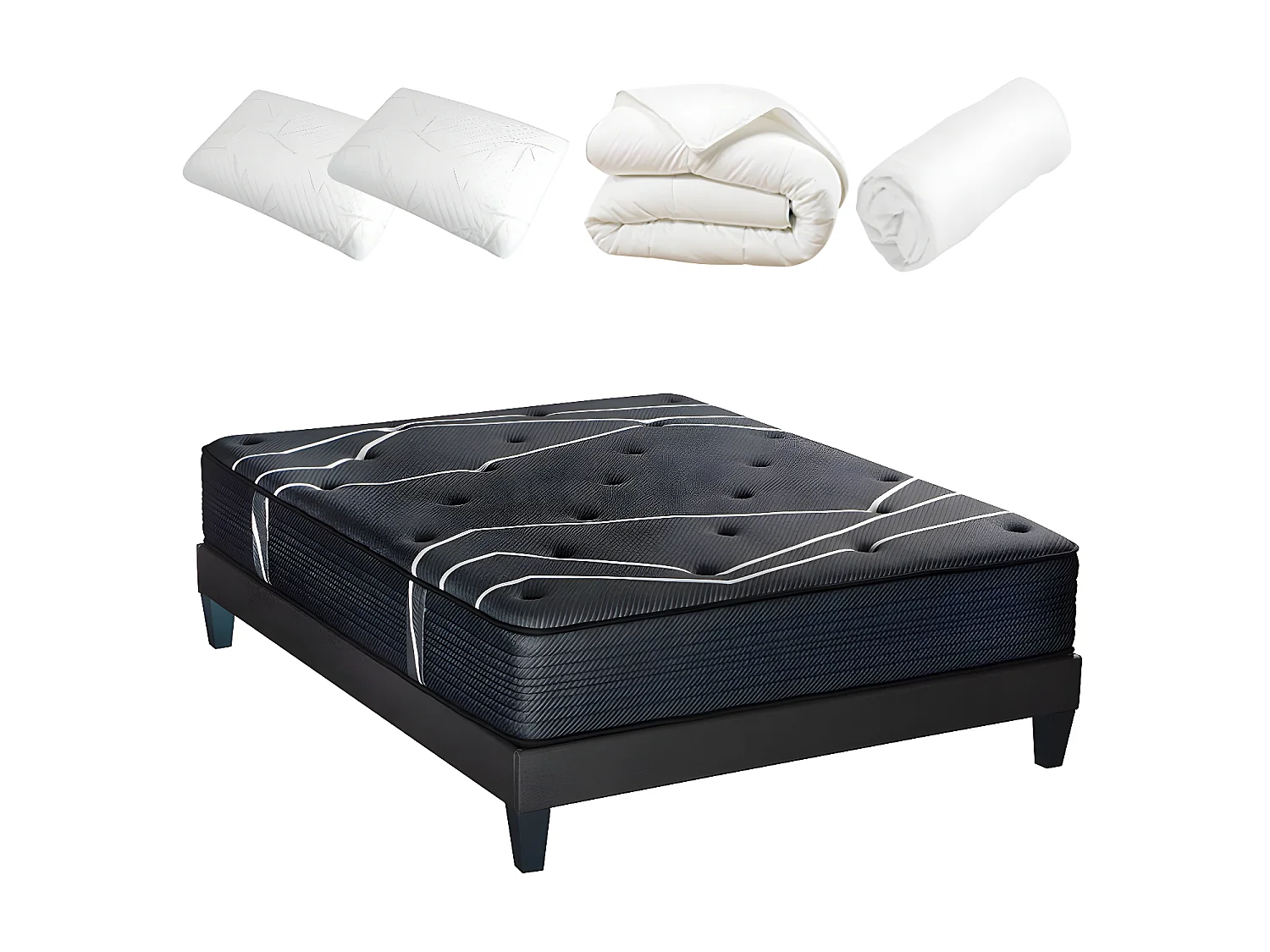 OLYMPE LITERIE | Pack Prêt à dormir POROS 180x200 cm | Matelas Mémoire de forme + Sommier + Accessoires