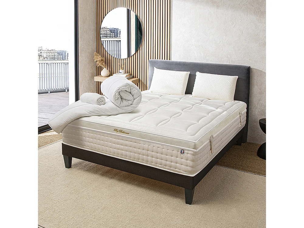 BELLECOUR LITERIE | Pack Prêt à dormir EMPEREUR 180x200 cm | Matelas Mémoire de forme + Sommier + Accessoires