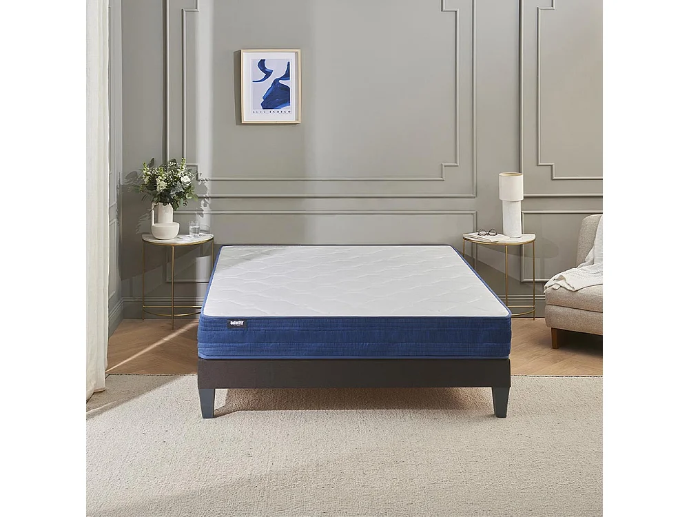 BELLECOUR LITERIE | Ensemble QUINCONCES 90x190 cm | Matelas Ressorts ensachés + Sommier Bois