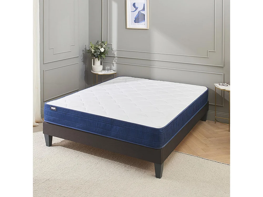 BELLECOUR LITERIE | Ensemble QUINCONCES 90x190 cm | Matelas Ressorts ensachés + Sommier Bois