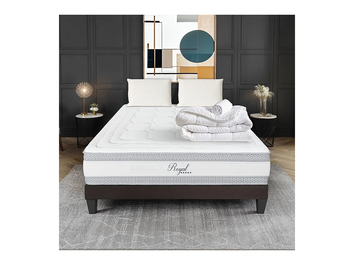 HYPSOM | Pack Prêt à dormir ROYAL 5* 90x190 cm | Matelas Mémoire de forme + Sommier + Accessoires