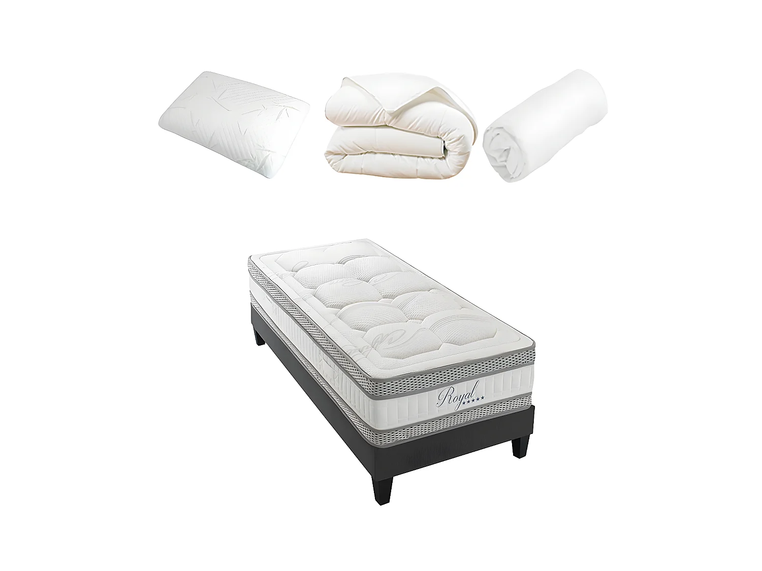 HYPSOM | Pack Prêt à dormir ROYAL 5* 90x190 cm | Matelas Mémoire de forme + Sommier + Accessoires