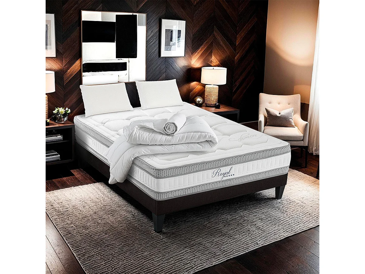 HYPSOM | Pack Prêt à dormir ROYAL 5* 90x190 cm | Matelas Mémoire de forme + Sommier + Accessoires