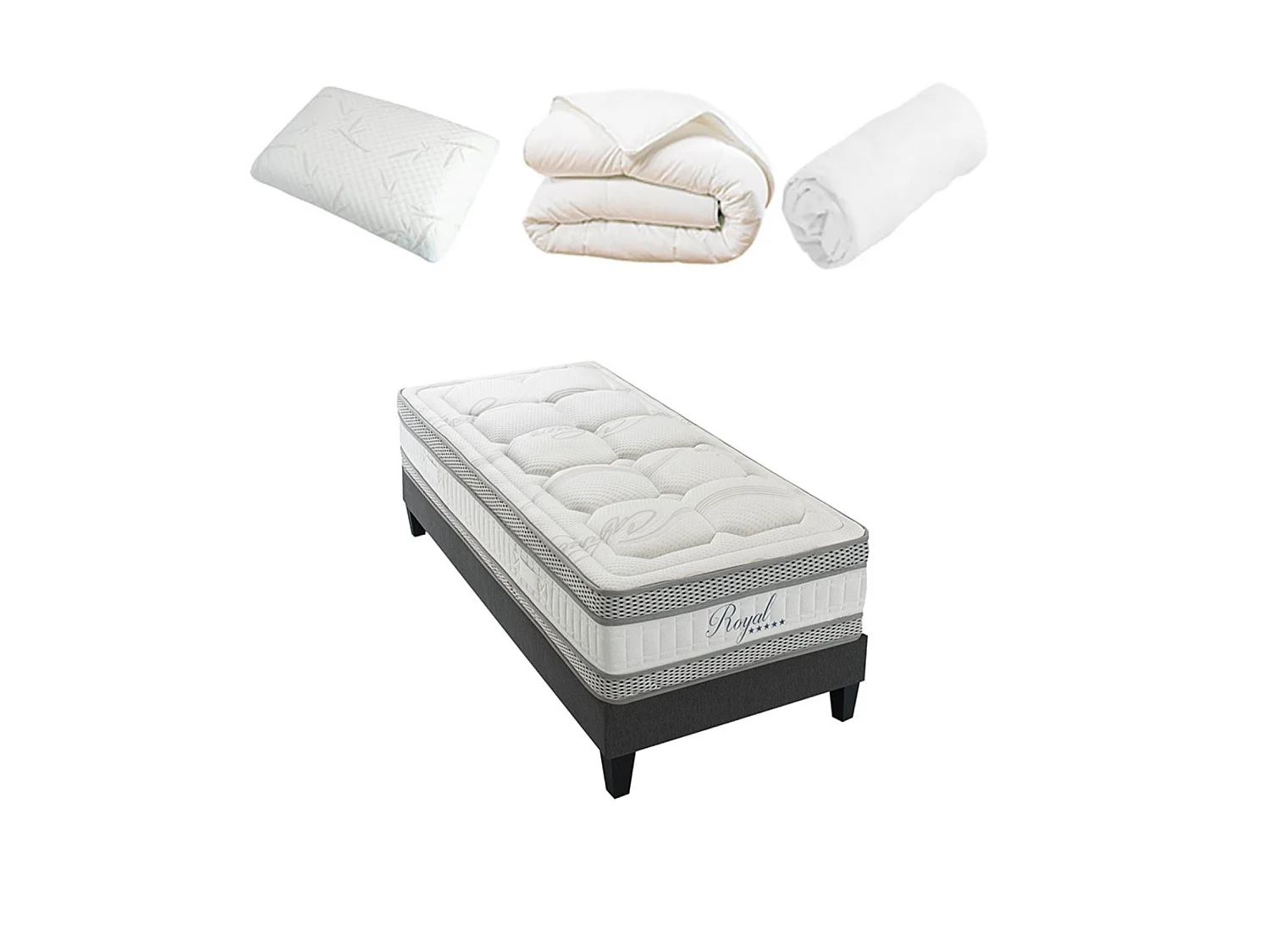 HYPSOM | Pack Prêt à dormir ROYAL 5* 90x190 cm | Matelas Mémoire de forme + Sommier + Accessoires