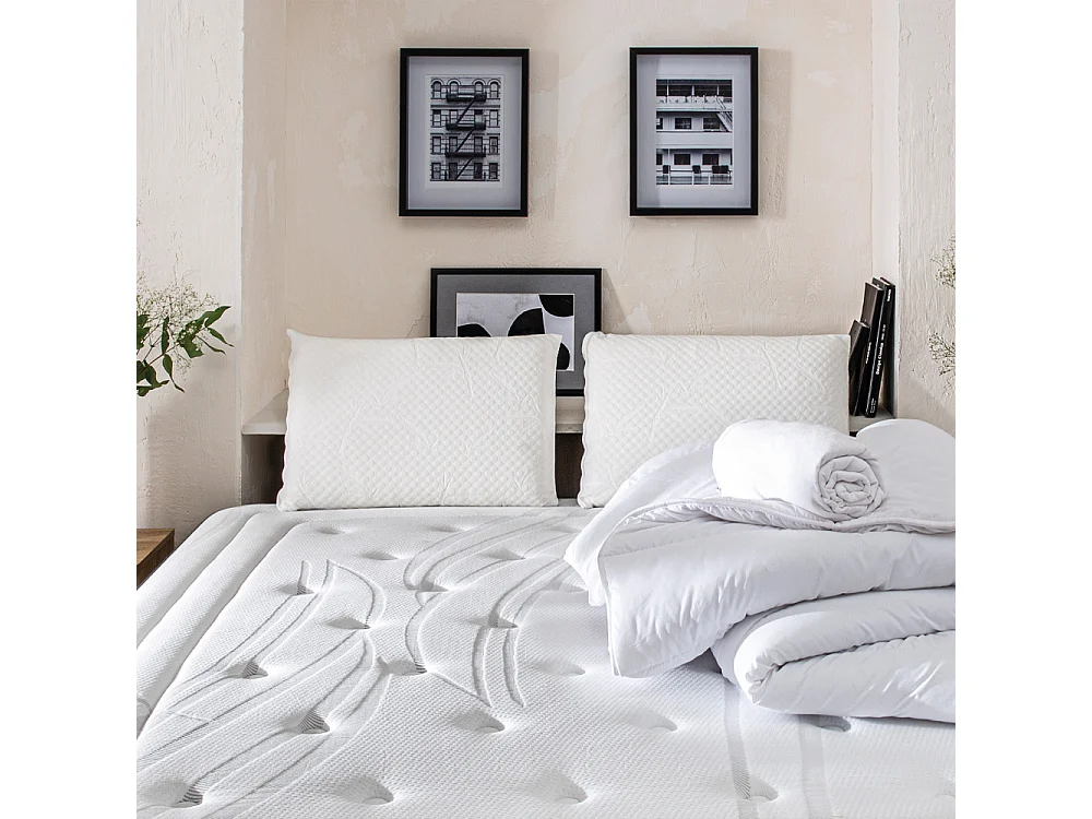 BELLECOUR LITERIE | Pack Prêt à dormir PRIVILEGE 140x200 cm | Matelas Ressorts ensachés + Sommier + Accessoires