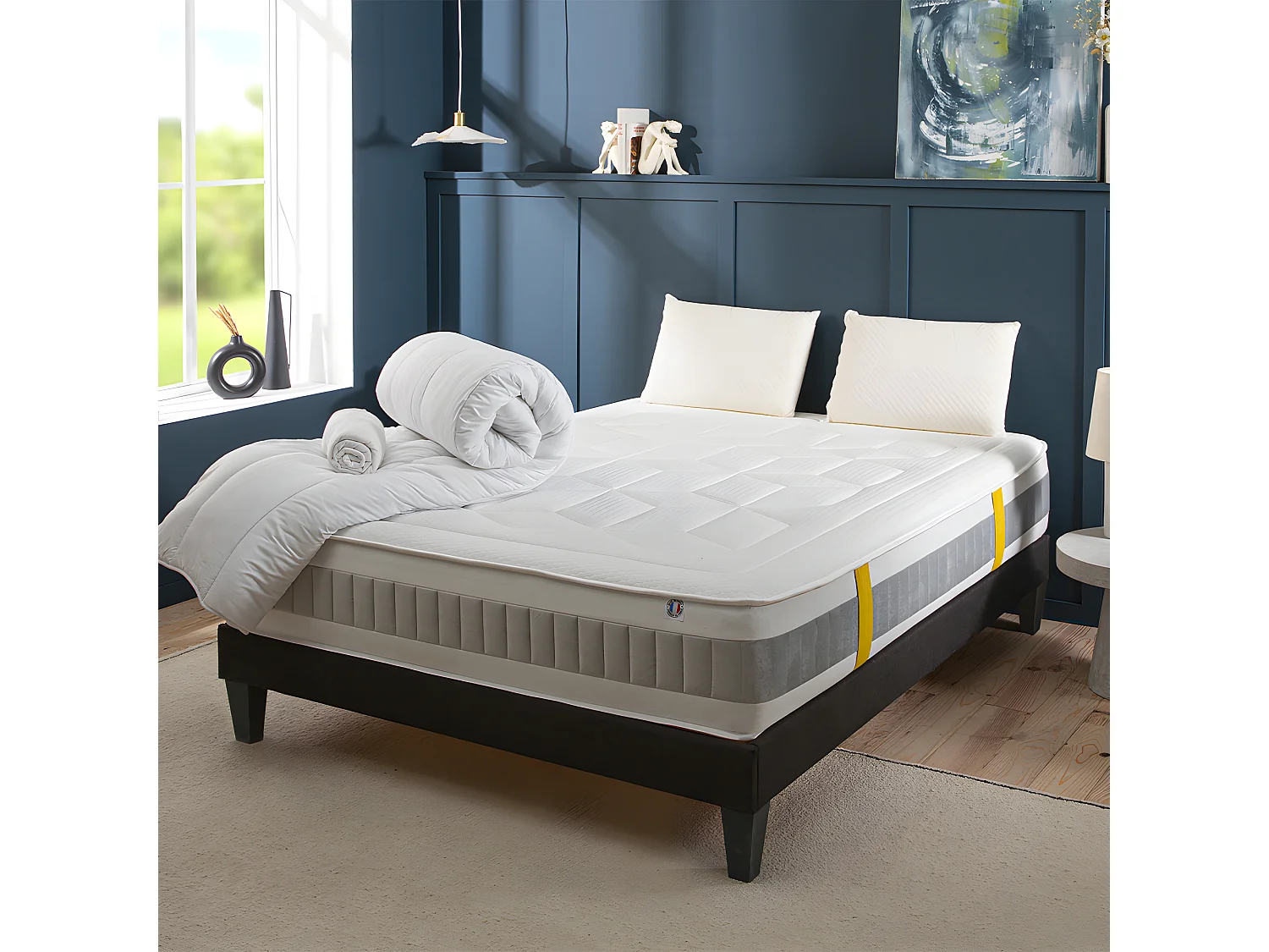 BELLECOUR LITERIE | Pack Prêt à dormir GRAND HOTEL 180x200 cm | Matelas Mémoire de forme + Sommier + Accessoires