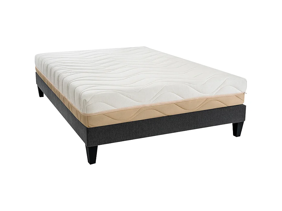 BELLECOUR LITERIE | Ensemble LEMAN 140x190 cm | Matelas Mousse hypersoft + Sommier Bois