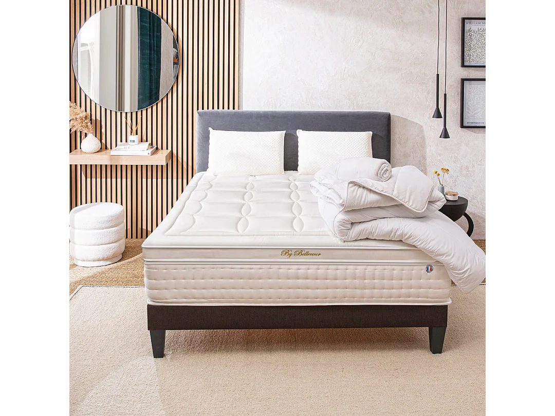 BELLECOUR LITERIE | Pack Prêt à dormir EMPEREUR 90x190 cm | Matelas Mémoire de forme + Sommier + Accessoires
