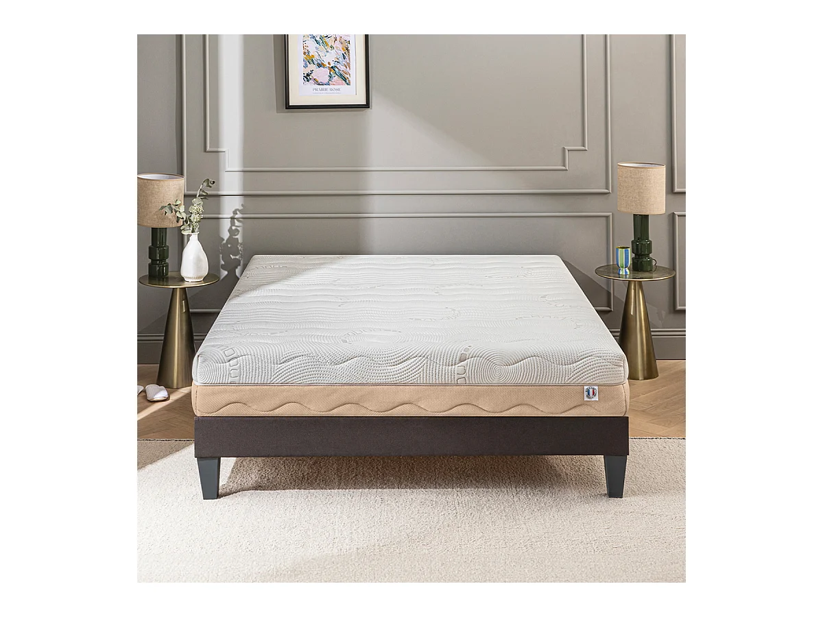 BELLECOUR LITERIE | Ensemble LEMAN 140x200 cm | Matelas Mousse hypersoft + Sommier Bois