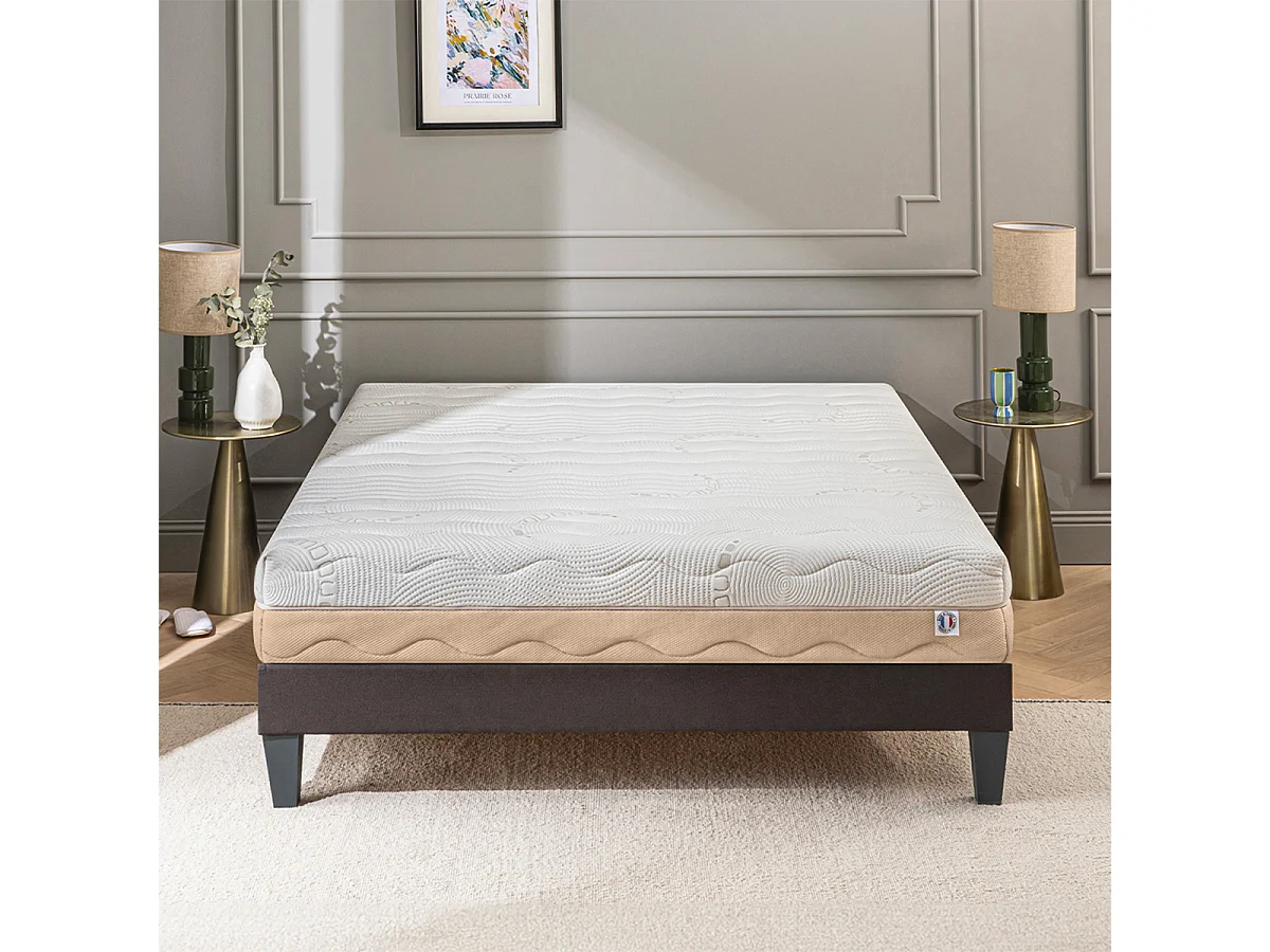 BELLECOUR LITERIE | Ensemble LEMAN 140x200 cm | Matelas Mousse hypersoft + Sommier Bois