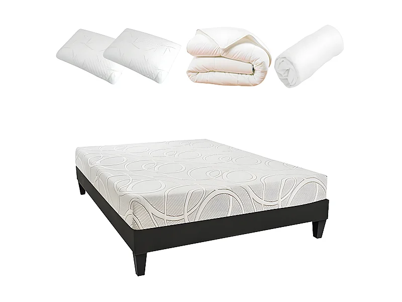 OLYMPE LITERIE | Pack Prêt à dormir POSEIDON 140x190 cm | Matelas Mémoire de forme + Sommier + Accessoires