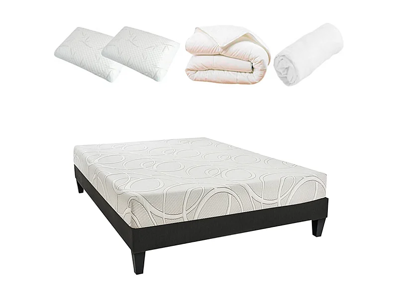 OLYMPE LITERIE | Pack Prêt à dormir POSEIDON 90x190 cm | Matelas Mémoire de forme + Sommier + Accessoires