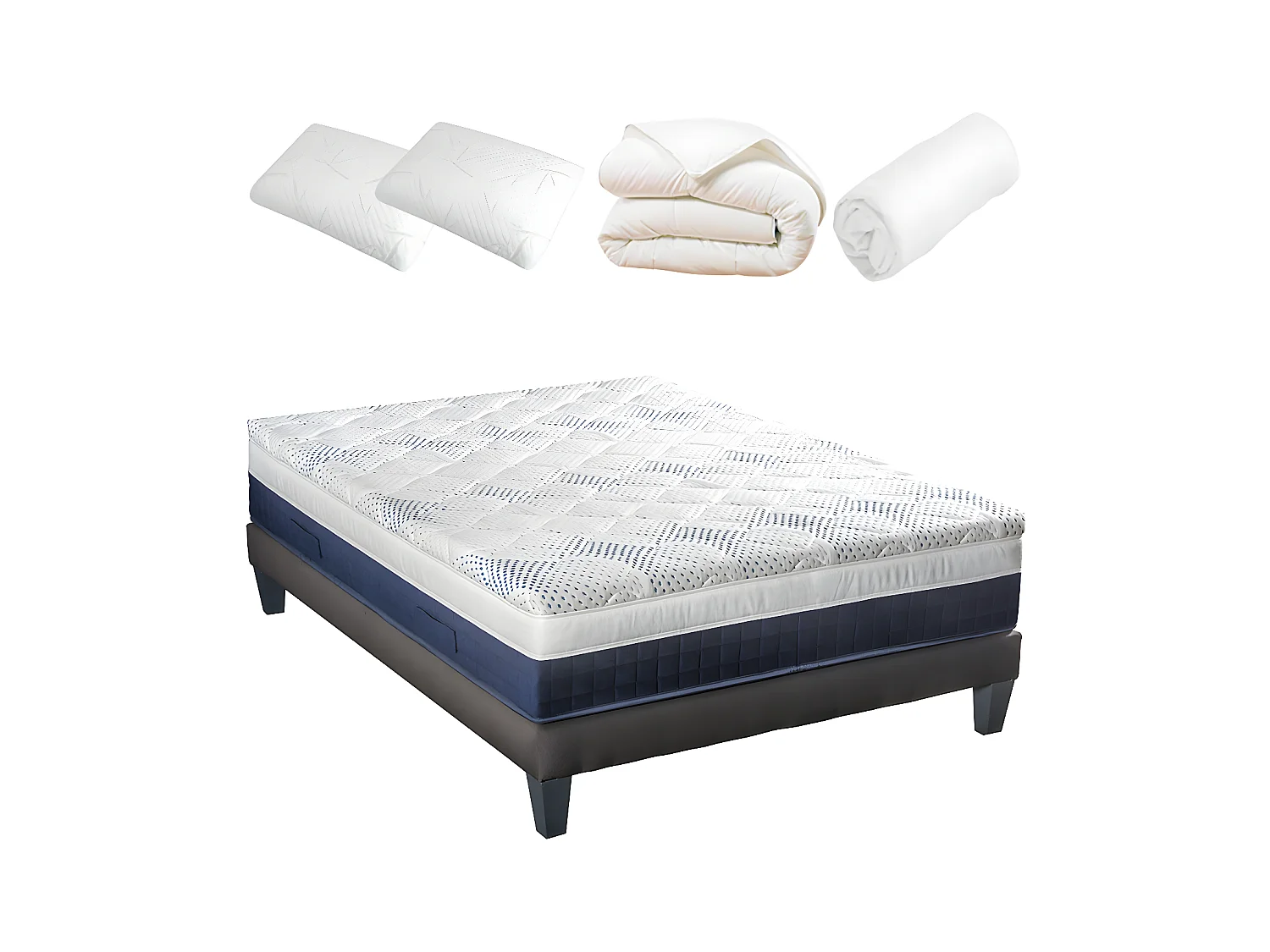 BELLECOUR LITERIE | Pack Prêt à dormir CASTELLANE 180x200 cm | Matelas Mémoire de forme + Sommier + Accessoires