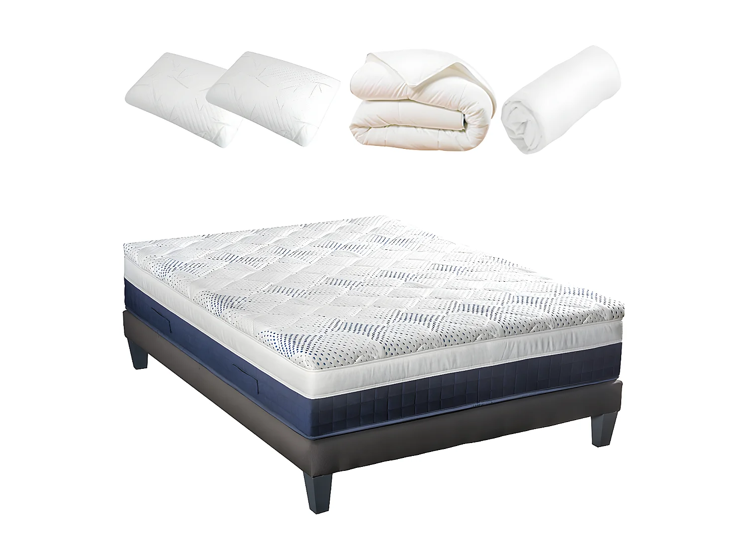 BELLECOUR LITERIE | Pack Prêt à dormir CASTELLANE 180x200 cm | Matelas Mémoire de forme + Sommier + Accessoires