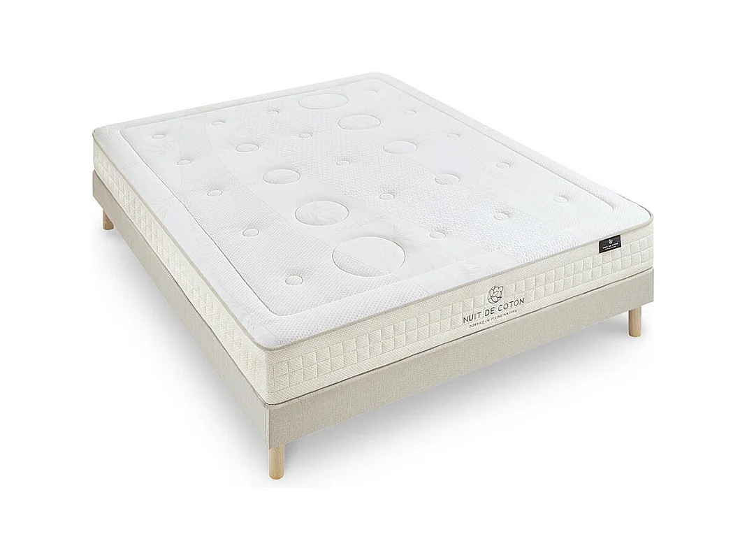 NUIT DE COTON | Ensemble PRELUDE 2.0 180x200 cm | Matelas Latex 100% Naturel + Sommier Bois