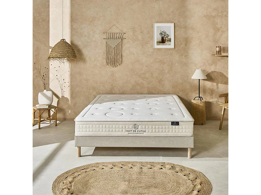 NUIT DE COTON | Ensemble PRELUDE 2.0 180x200 cm | Matelas Latex 100% Naturel + Sommier Bois