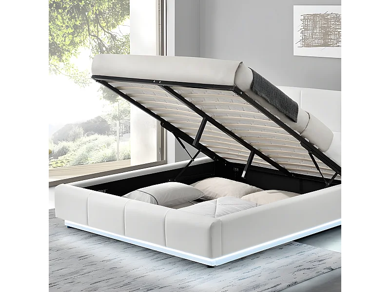 Lit Design Alexi Avec Sommier Et Coffre De Rangement - Couleurs - Blanc, Tailles - 140x190