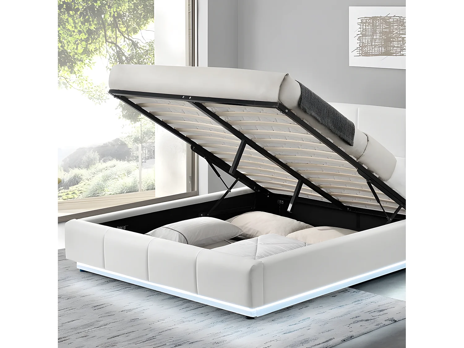 Lit Design Alexi Avec Sommier Et Coffre De Rangement - Couleurs - Blanc, Tailles - 140x190