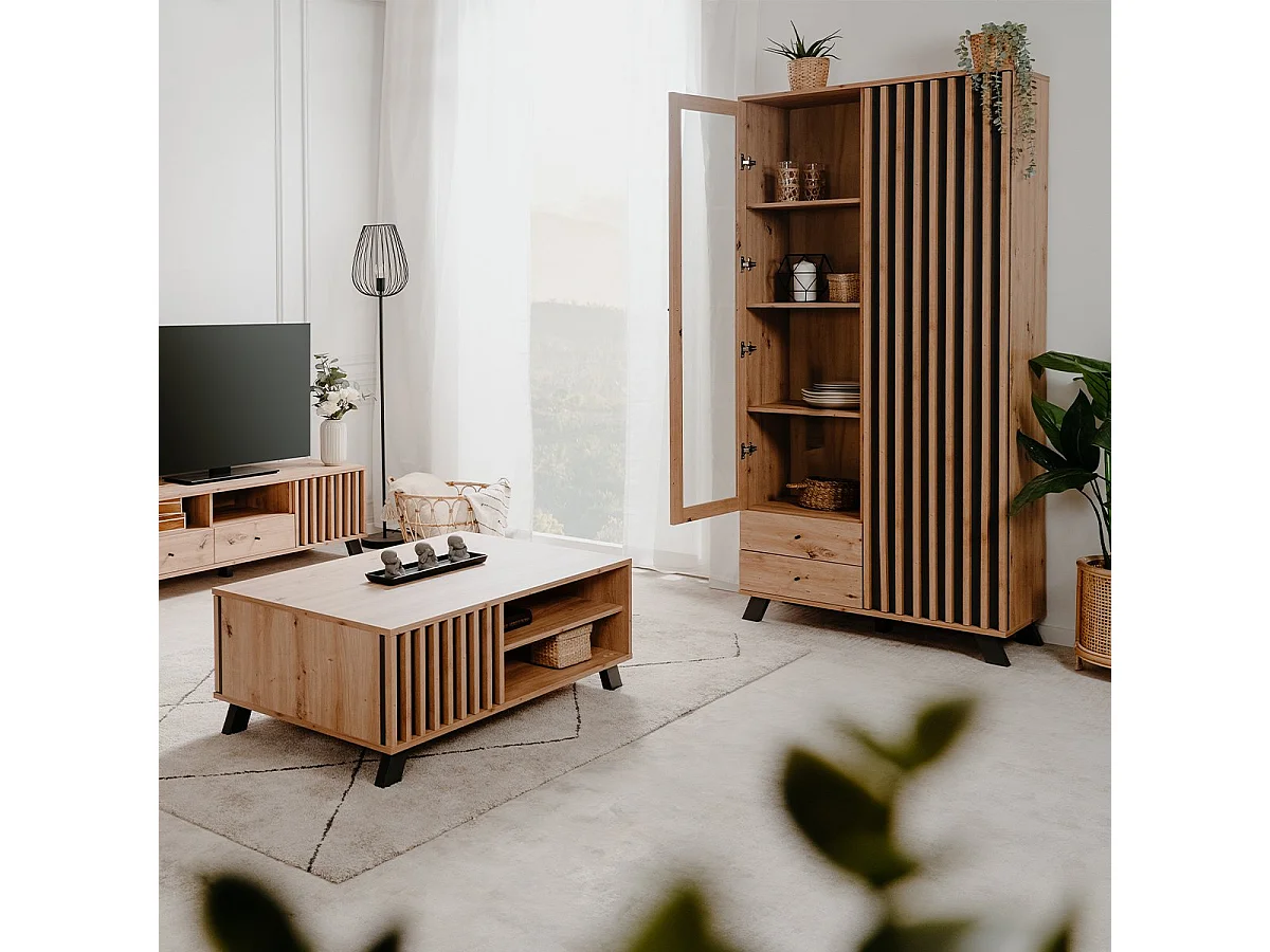 Vaisselier 2 Portes et 2 Tiroirs Décor Chêne L92 cm - LUBLIN