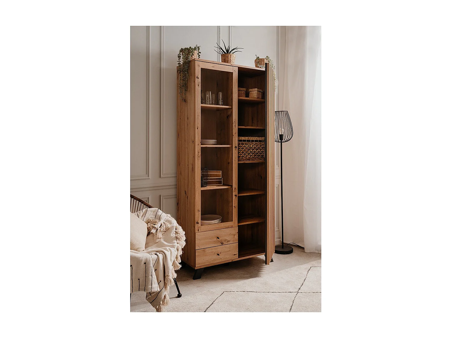 Vaisselier 2 Portes et 2 Tiroirs Décor Chêne L92 cm - LUBLIN