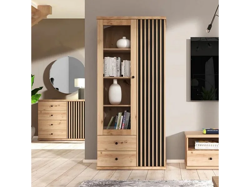 Vaisselier 2 Portes et 2 Tiroirs Décor Chêne L92 cm - LUBLIN