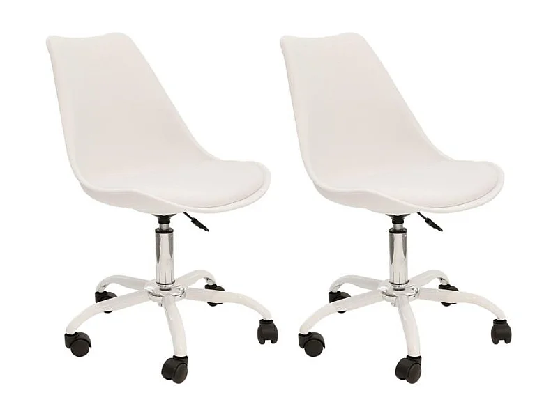 Chaise A Roulettes Kiruna Blanc - Lot De 2 Blanc, Noir, Argent