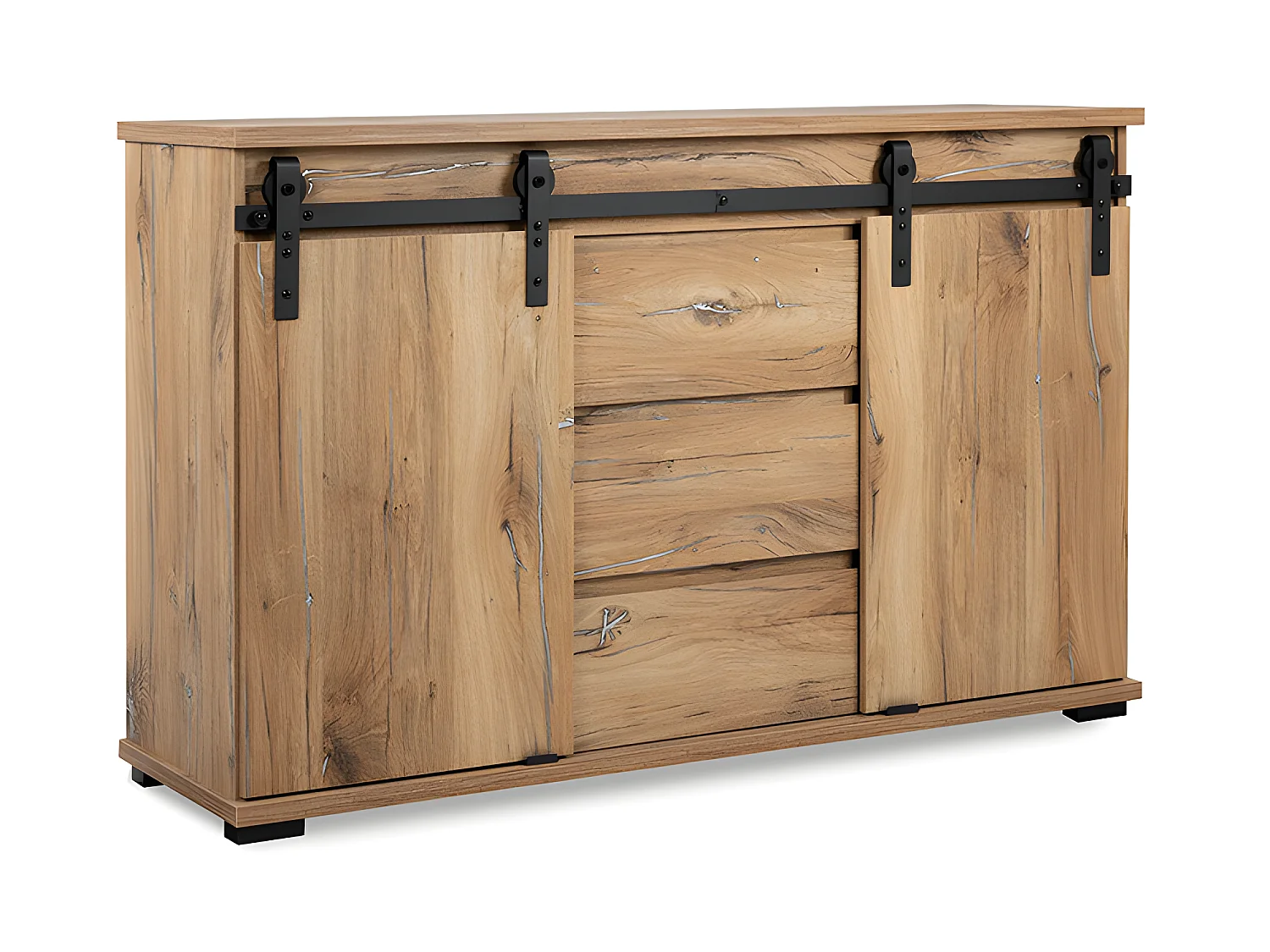 Buffet 2 portes coulissantes 3 tiroirs 140 cm Manzano