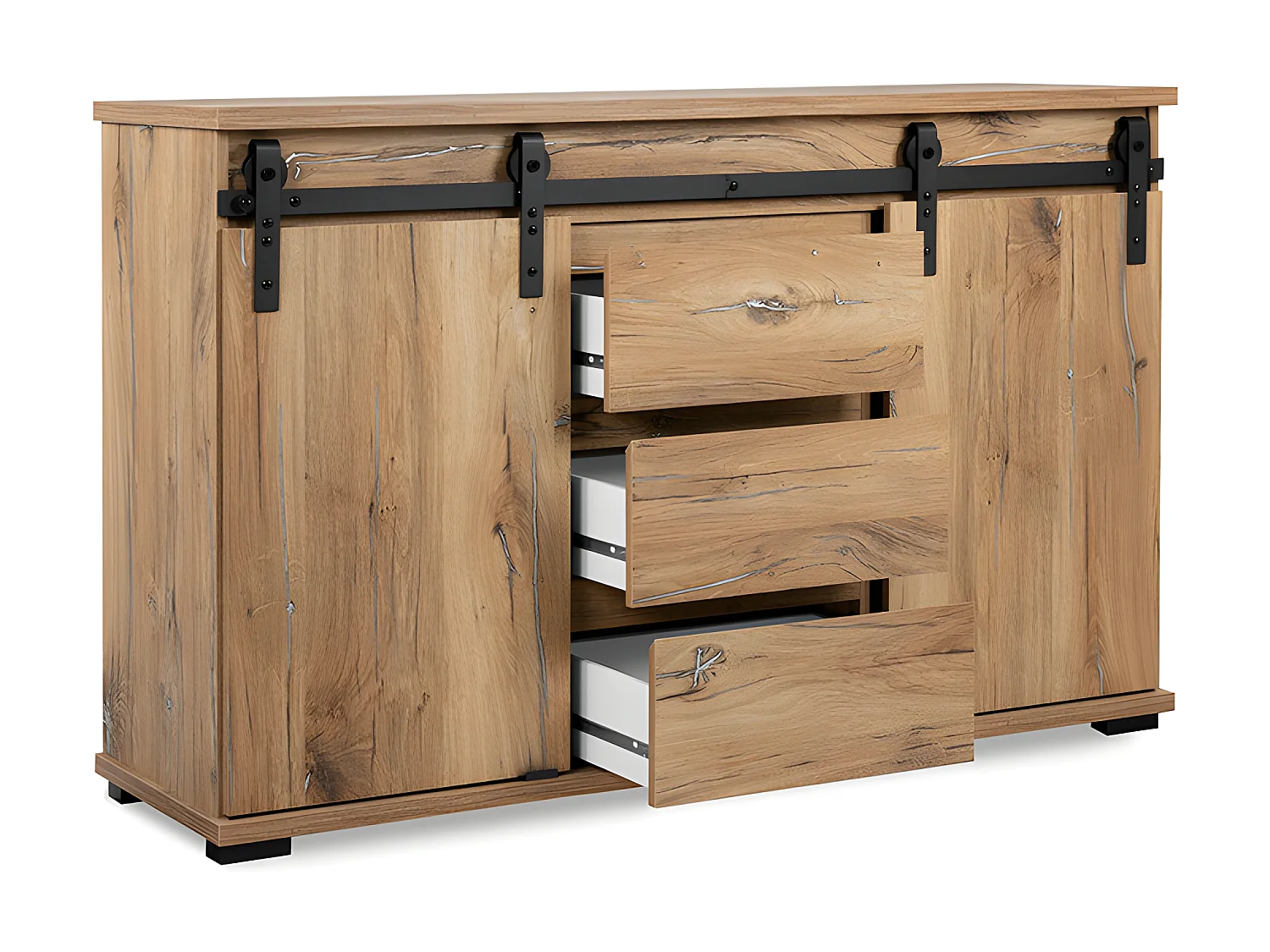 Buffet 2 portes coulissantes 3 tiroirs 140 cm Manzano