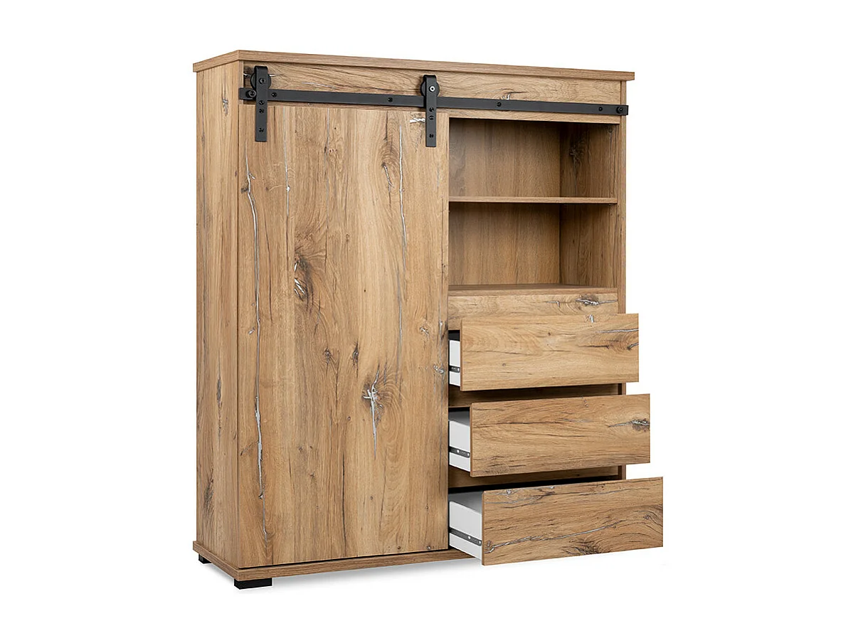 Buffet haut 1 porte coulissante 3 tiroirs Manzano