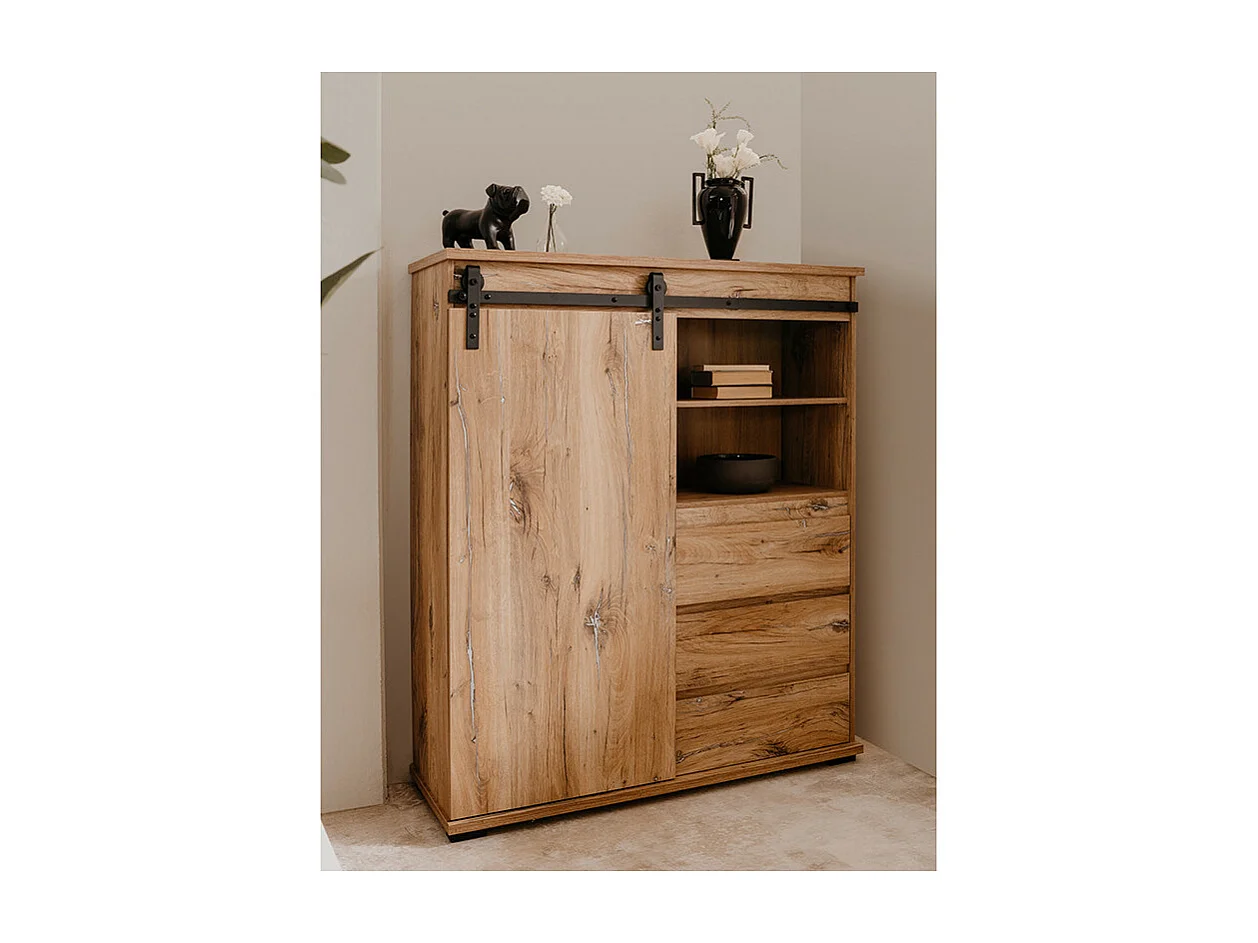 Buffet haut 1 porte coulissante 3 tiroirs Manzano